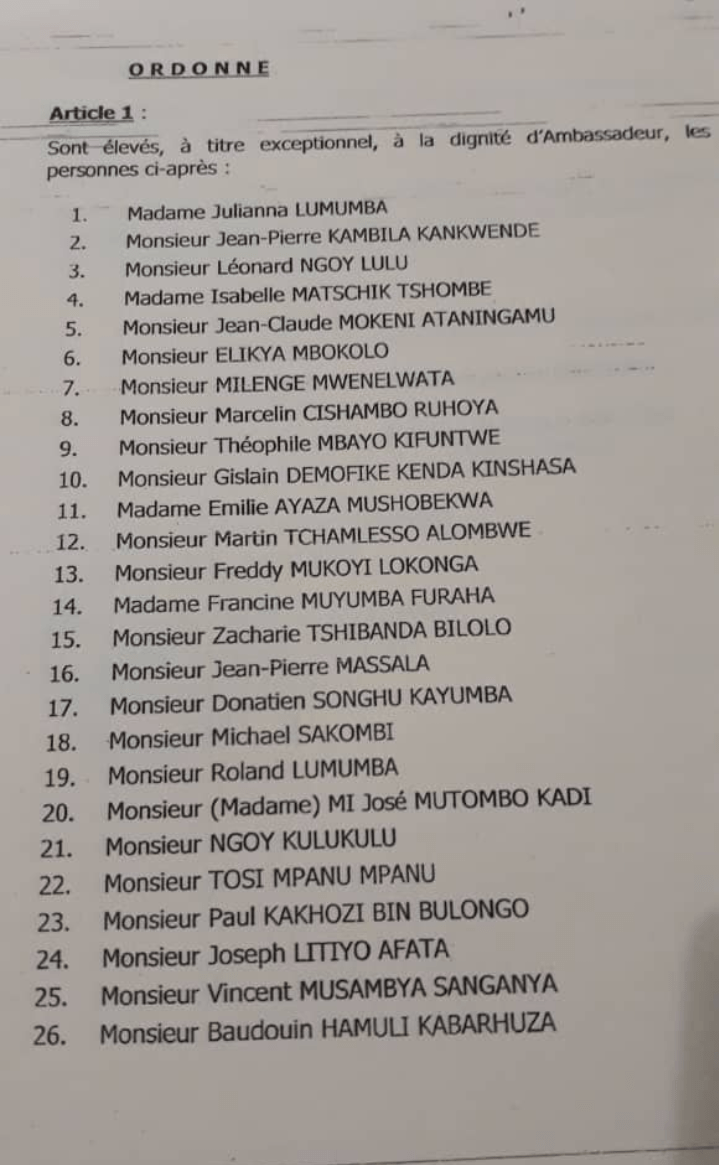 RDC: Les 26 ambassadeurs nommés par Kabila avant de dire au-revoir 2 RDC: Les 26 ambassadeurs nommés par Kabila avant de dire au-revoir 2