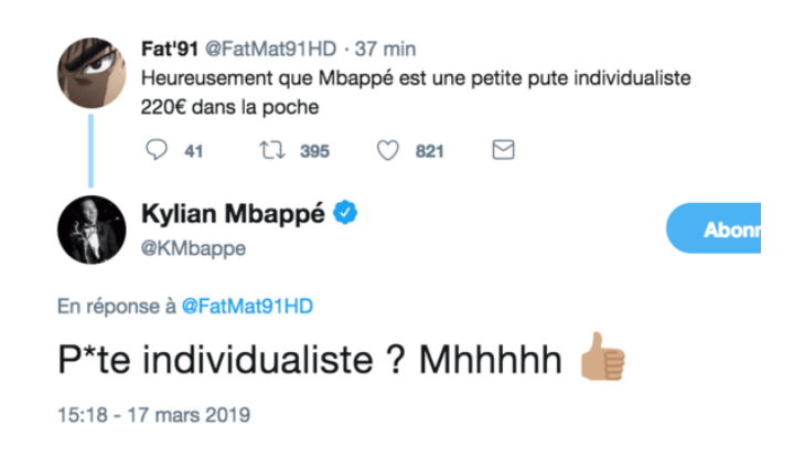 Mbappé répond à un supporter du PSG qui l'insulte sur Twitter 1