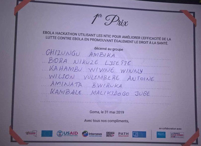 EbolaHackathon 2019 Goma : Un groupe d'étudiants conçoit une application dotée d'une intelligence artificielle et gagne le 1er prix 1 EbolaHackathon 2019 Goma : Un groupe d'étudiants conçoit une application dotée d'une intelligence artificielle et gagne le 1er prix 1